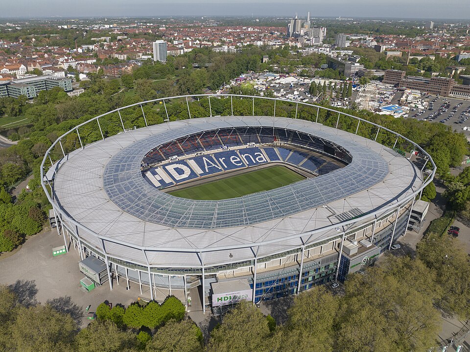 Vista aérea de un estadio de fútbol